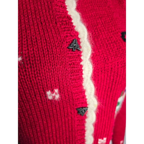 Vintage Belle Pointe Red Knit Christmas Cardigan Sweater - Picture 9 of 16